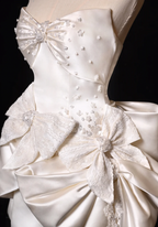 Bow Ivory A Line Sweetheart Neck Lace Satin Mini Homecoming Dress Cocktail Dresses