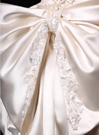 Bow Ivory A Line Sweetheart Neck Lace Satin Mini Homecoming Dress Cocktail Dresses