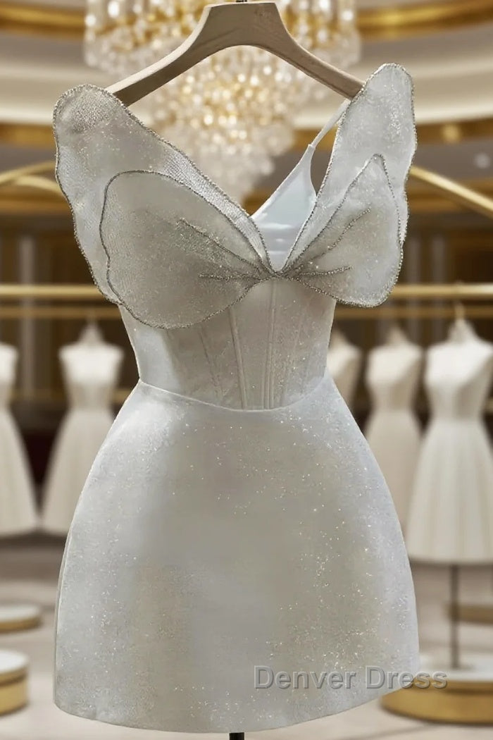 Bowknot White Homecoming Dress Sparkle Prom Dress Short Prom Dresses Main image
