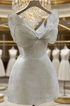 Bowknot White Homecoming Dress Sparkle Prom Dress Short Prom Dresses