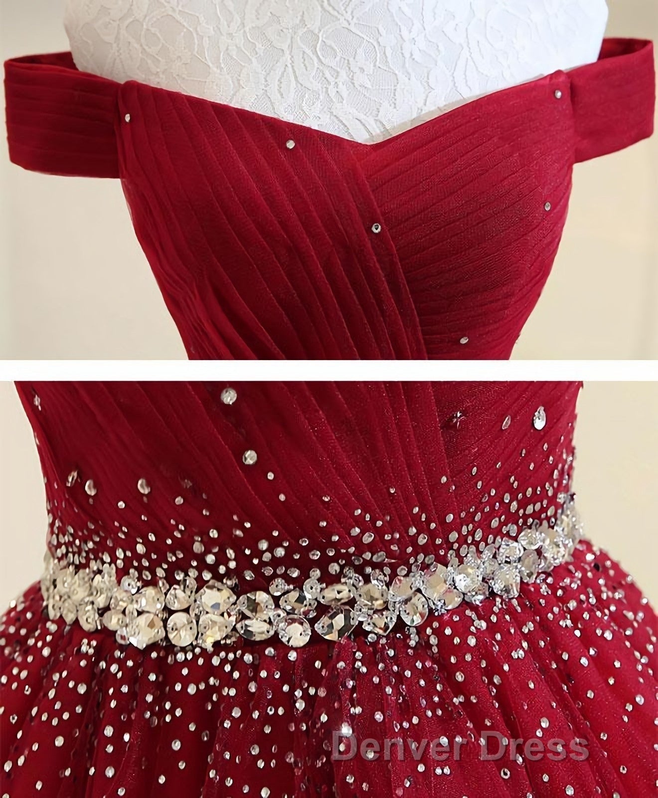 Burgundy Tulle Off Shoulder Long Prom Dress, Burgundy Prom Dresses