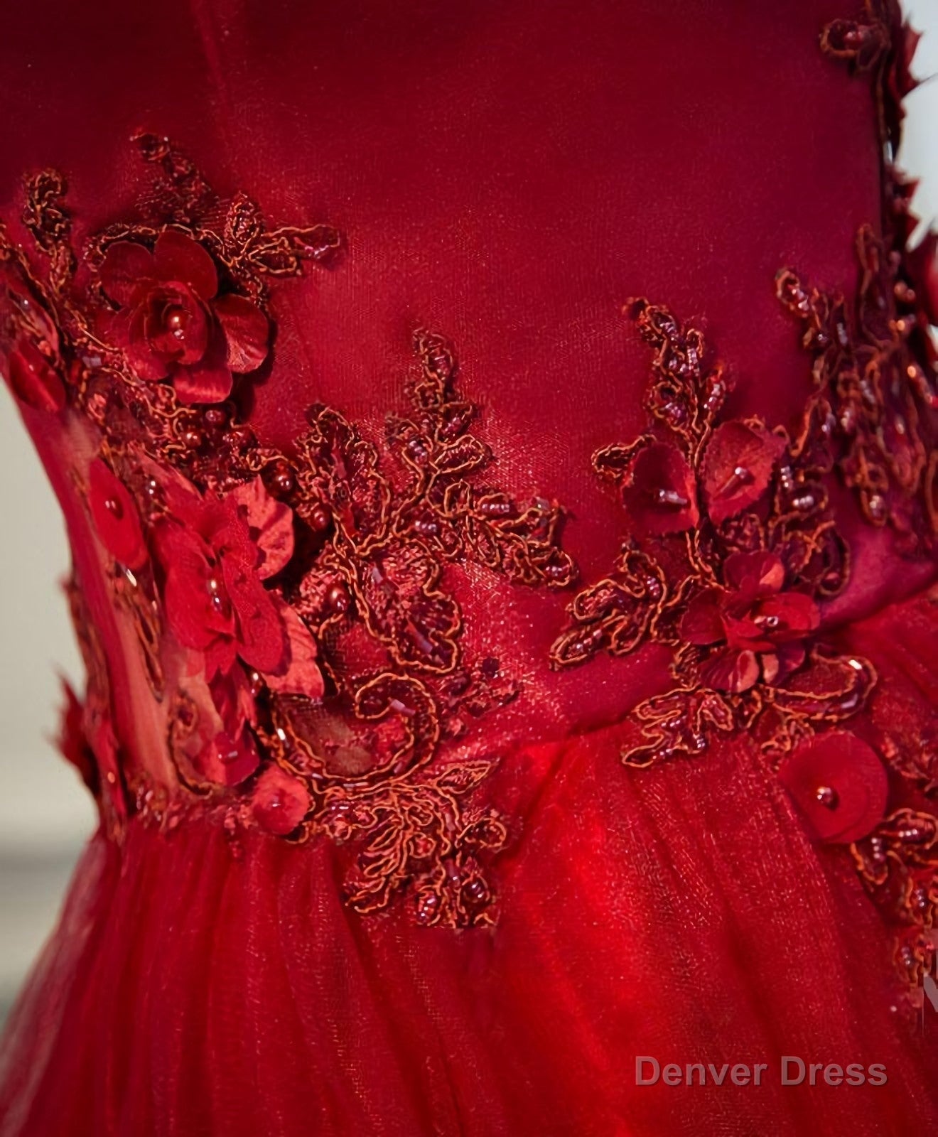 Burgundy Lace Tulle Long Prom Dress, Off Shoulder Prom Dresses