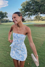 Bravo Floral Print Homecoming Dresses Strapless Mini Prom Gowns,