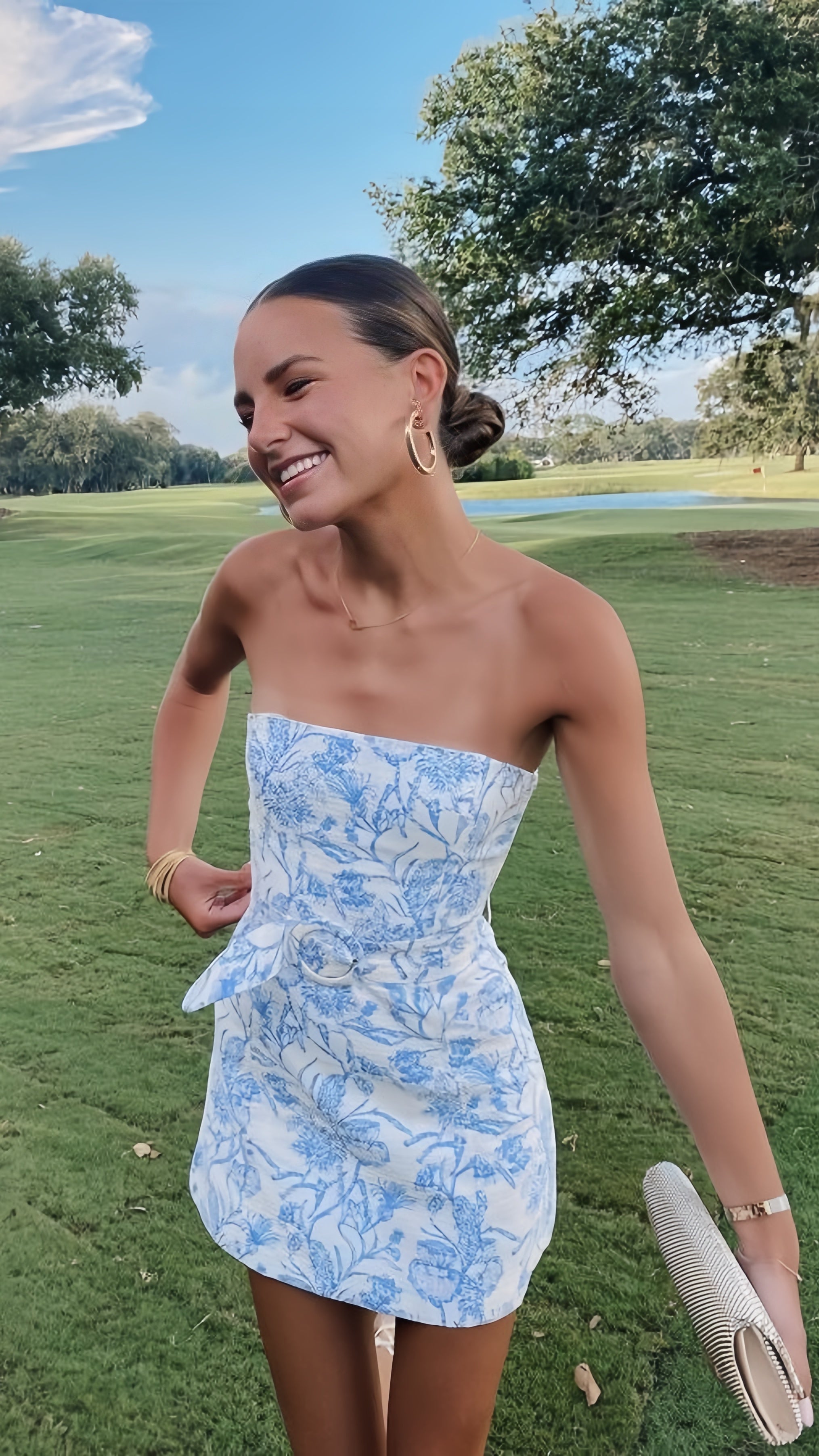 Bravo Floral Print Homecoming Dresses Strapless Mini Prom Gowns, Main image