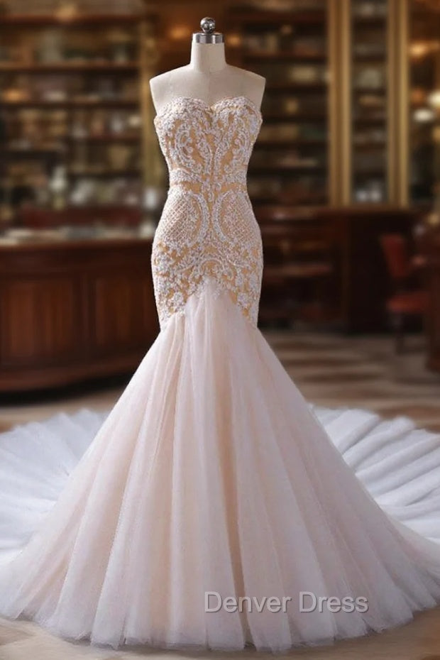 Bridal Gowns Custom Made Mermaid Champagne Beaded Wedding Dresses Main image