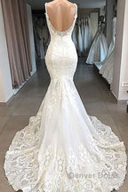 Amazing Appliques Tulle Mermaid Wedding Dresses