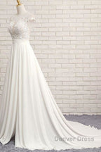 Front Slit Appliques Chiffon A-line Wedding Dresses