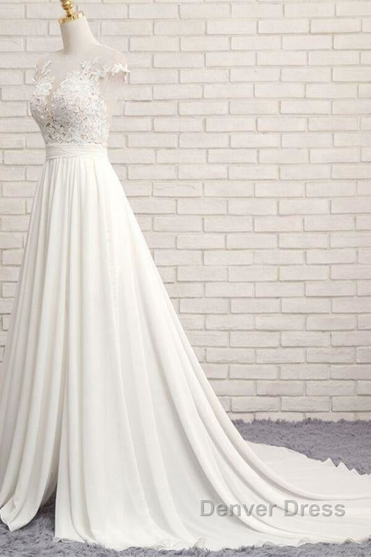 Front Slit Appliques Chiffon A-line Wedding Dresses