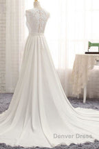 Front Slit Appliques Chiffon A-line Wedding Dresses