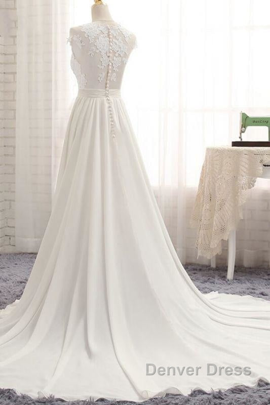 Front Slit Appliques Chiffon A Line Wedding Dresses