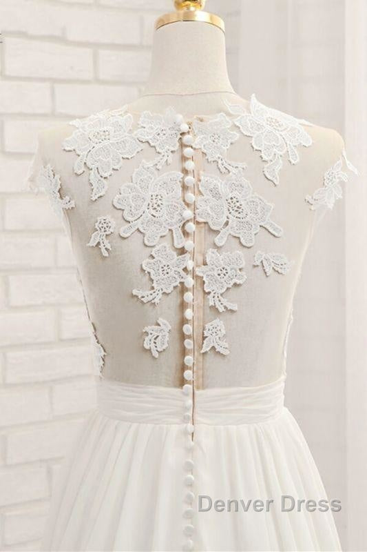 Front Slit Appliques Chiffon A-line Wedding Dresses