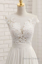 Front Slit Appliques Chiffon A-line Wedding Dresses