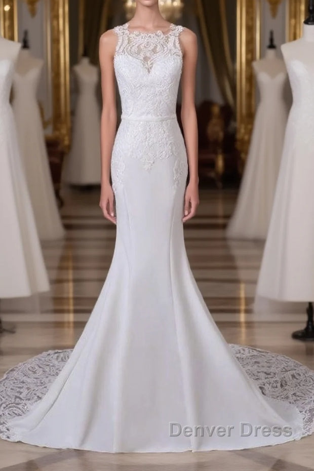 Precious Spaghetti Strap Lace Mermaid Wedding Dresses Main image