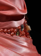 Bright Orange Mermaid V-Neck Satin Beaded Long Prom Dresses Sequined Evening Gown