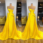 Bright Yellow Strapless Metallic Sequin Overskirt Prom Dresses