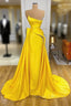 Bright Yellow Strapless Metallic Sequin Overskirt Prom Dresses