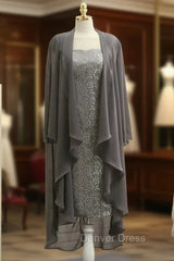 Brilliant Gray Mother Of The Bride Dresses Sheath Cap Sleeves