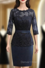 Brilliant Navy Blue Mother Of The Bride Dresses Sheath 3/4 Sleeves