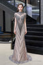 Brilliant Tassels O Neck Tulle Beaded Rhinestone Slim line A Line Prom Dresses