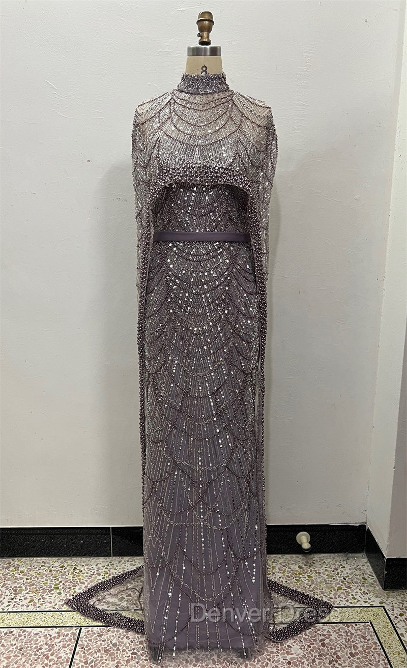 Brown Beading Prom Dress Sweep Train High Neck Zipper Sleeveless Prom Dresses Secondary image