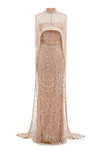 Brown Beading Prom Dress Sweep Train High Neck Zipper Sleeveless Prom Dresses