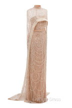 Brown Beading Prom Dress Sweep Train High Neck Zipper Sleeveless Prom Dresses