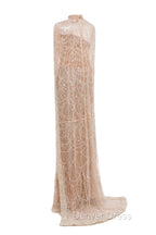 Brown Beading Prom Dress Sweep Train High Neck Zipper Sleeveless Prom Dresses