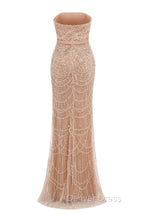 Brown Beading Prom Dress Sweep Train High Neck Zipper Sleeveless Prom Dresses