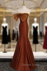 Brown Mermaid Strapless Bow Prom Dresses