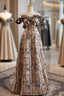 Brown Off the Shoulder Sleeveless Prom Dresses