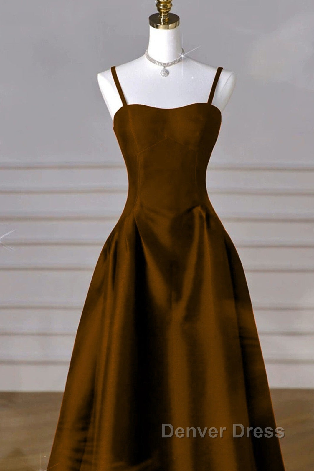 Brown Satin A Line Sweetheart Long Prom Dress, Simple Brown Prom Dresses Secondary image