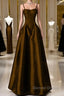 Brown Satin A Line Sweetheart Long Prom Dress, Simple Brown Prom Dresses