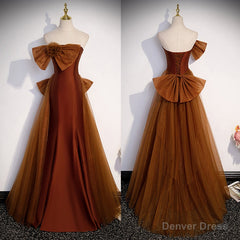 Brown Tulle and Satin Mermaid Long Party Dress, New Style Long Formal Dress Prom Dress