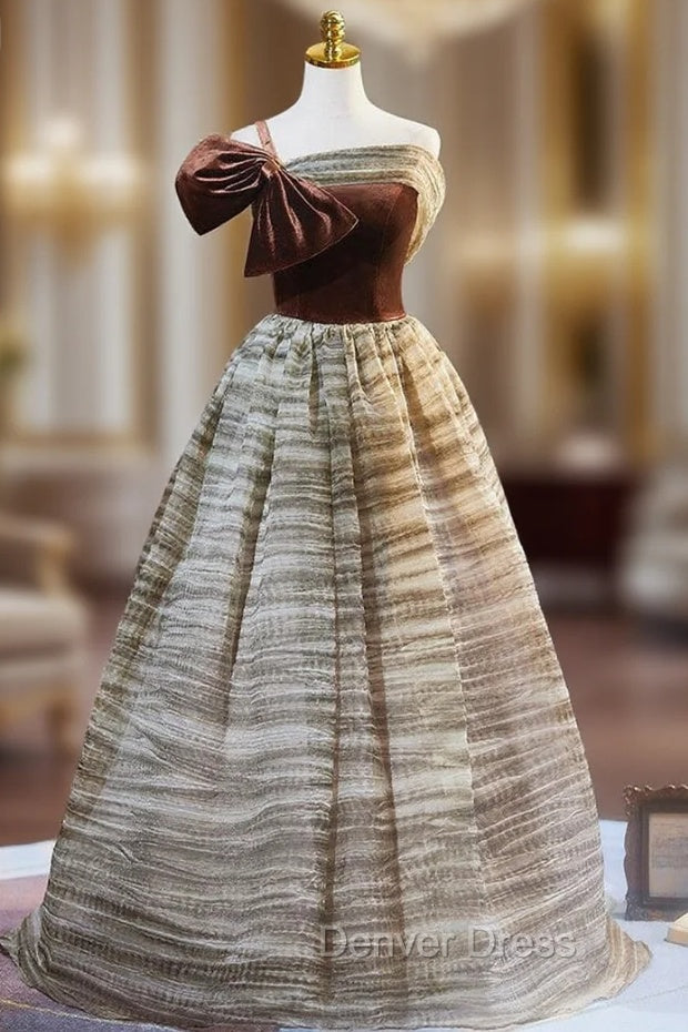 Brown Velvet One Straps Bow Prom Dresses