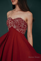 A Line Embroidery Chiffon Short Strapless Corset Back Beaded Homecoming Dresses