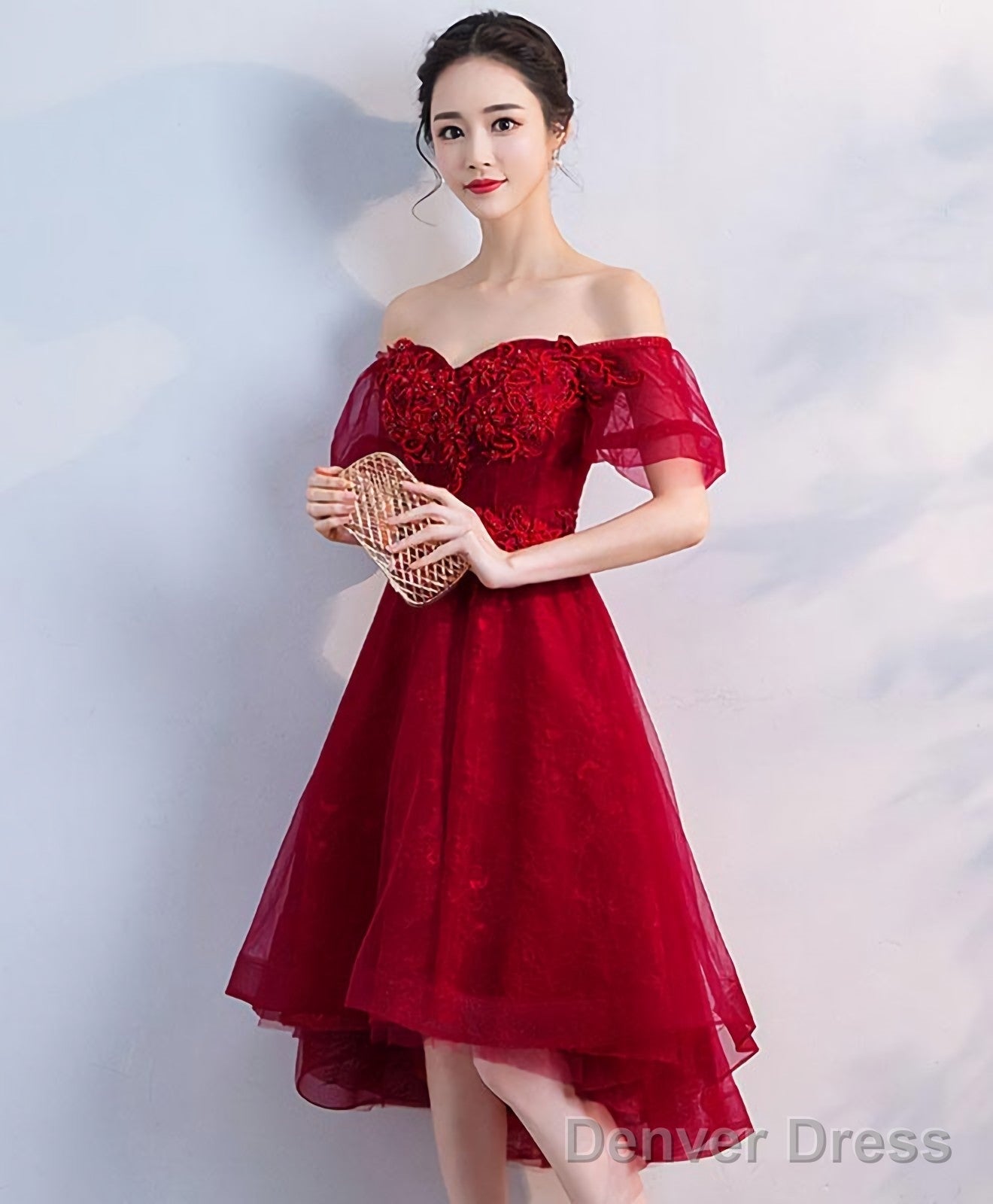Burgundy Tulle Short Prom Dress Homecoming Dresses