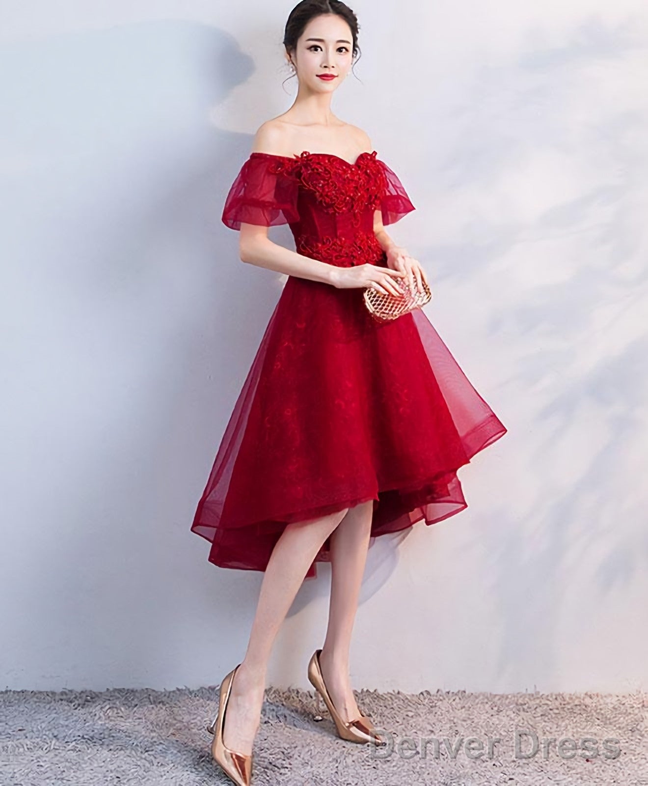 Burgundy Tulle Short Prom Dress Homecoming Dress Secondary image