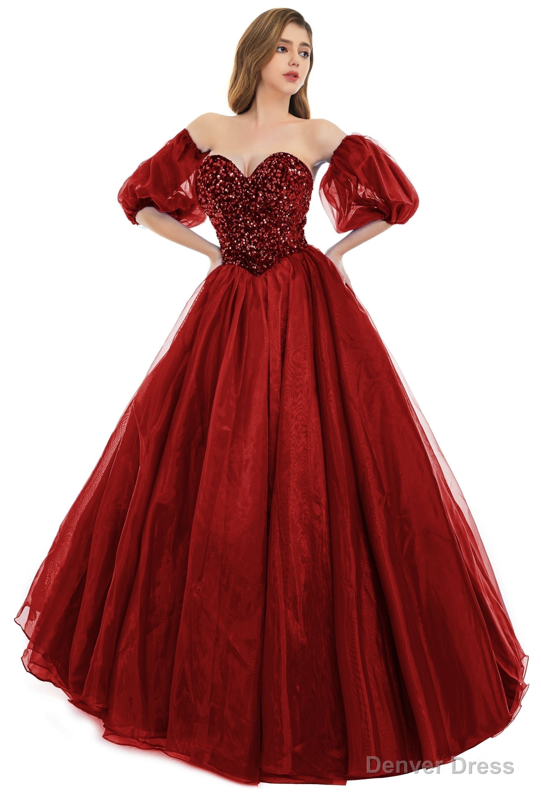 Burgunday Tulle Sequins Sweetheart Prom Dress Spaghetti Straps Prom Quinceanera Dresses