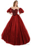 Burgunday Tulle Sequins Sweetheart Prom Dress Spaghetti Straps Prom Quinceanera Dresses