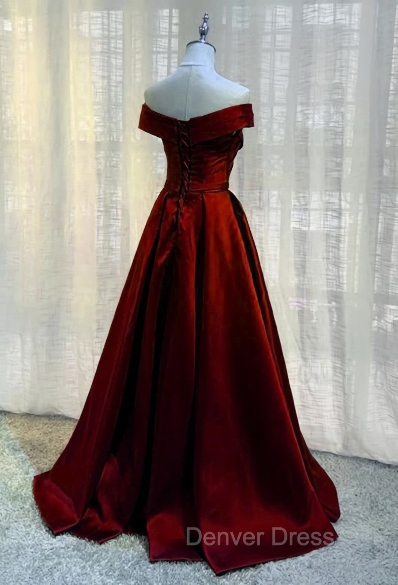 Burgundy A Line Floor Length Satin Prom Dress Prom Dress, Wine Red Long Prom Dresses Secondary image