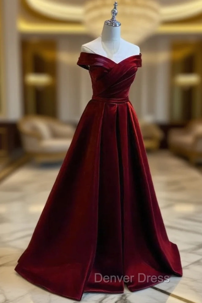 Burgundy A-line Floor Length Satin Prom Dresses Party Dresses, Wine Red Long Formal Dresses Main image