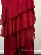 Burgundy A Line Halter V Neck Chiffon Backless Prom Dress,Bridesmaid Dresses With Ankle Length