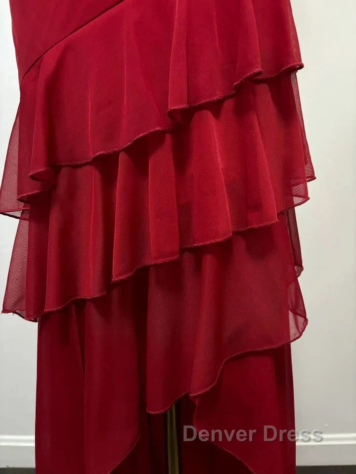 Burgundy A Line Halter V Neck Chiffon Backless Prom Dress,Bridesmaid Dresses With Ankle Length