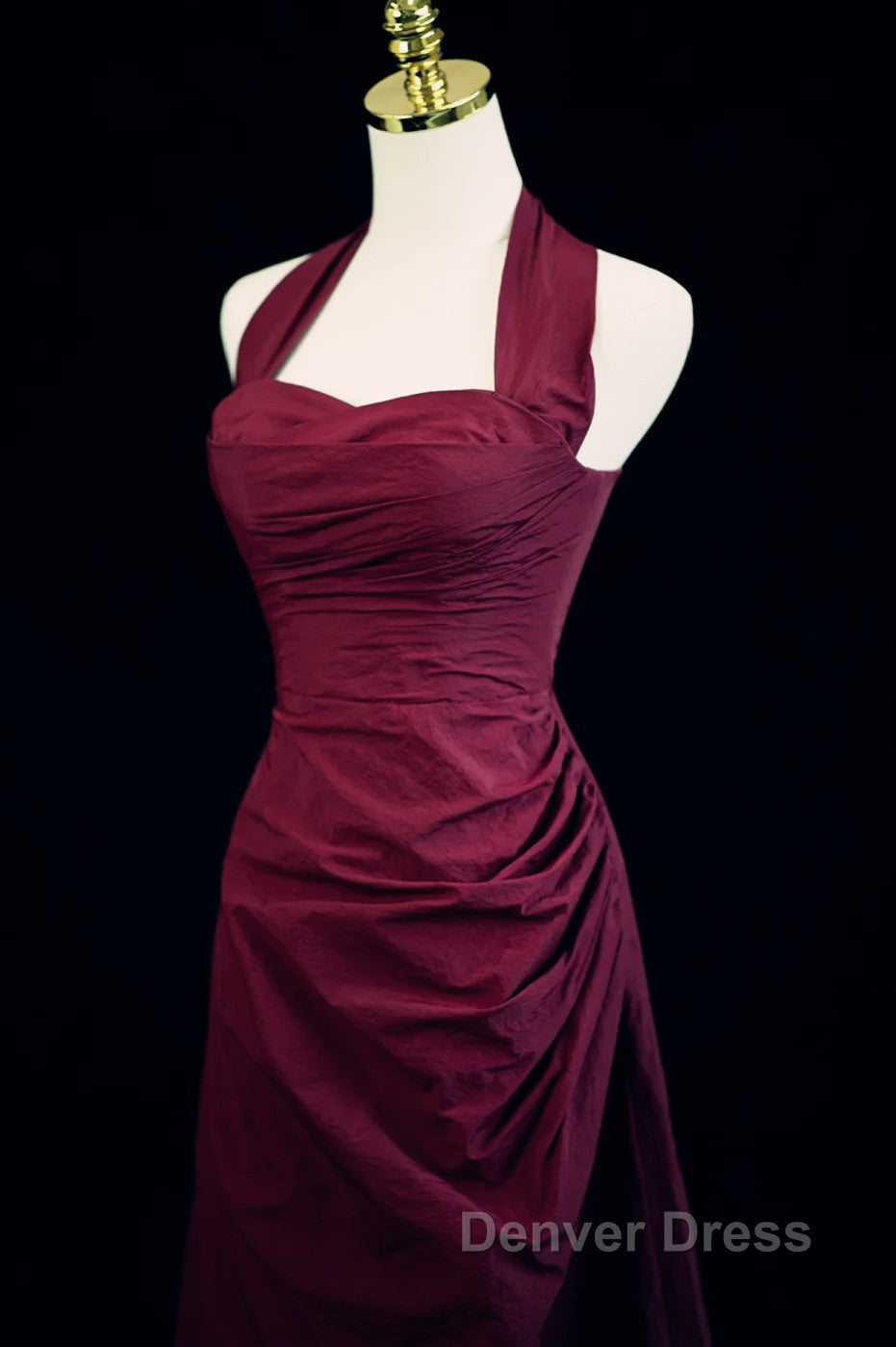 Burgundy A Line Halter Vintage Style Prom Dress, Burgundy Long Prom Dresses Secondary image