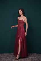 A Line Lace Appliques Long Prom Dresses