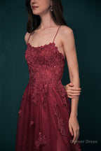 A Line Lace Appliques Long Prom Dresses