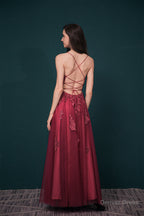 A Line Lace Appliques Long Prom Dresses