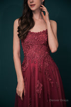 A Line Lace Appliques Long Prom Dresses