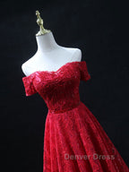 Burgundy A Line lace tulle beads long prom Dress, burgundy bridesmaid Dresses