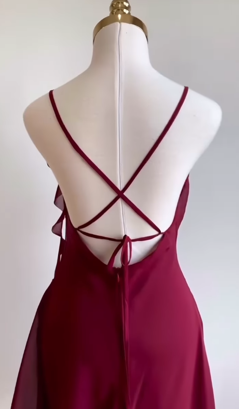 Burgundy A Line Spaghetti Strap Floral Chiffon Short Prom Dress Homecoming Dresses Outfits